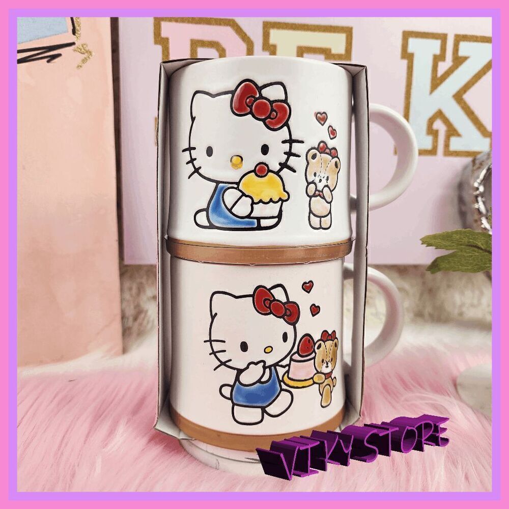 💕 NWT Hello Kitty 2 Pack Coffee Mugs Multicolor 21 oz #7140 💕